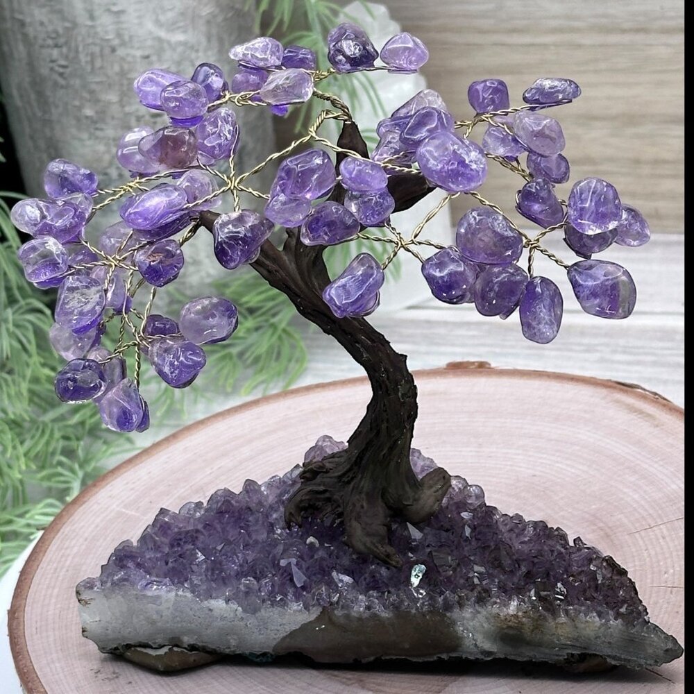 Amethyst Bonsai Crystal Tree of Life Geode Base Gemstone Chakra Tree 7 inch (T) - Picture 6 of 10